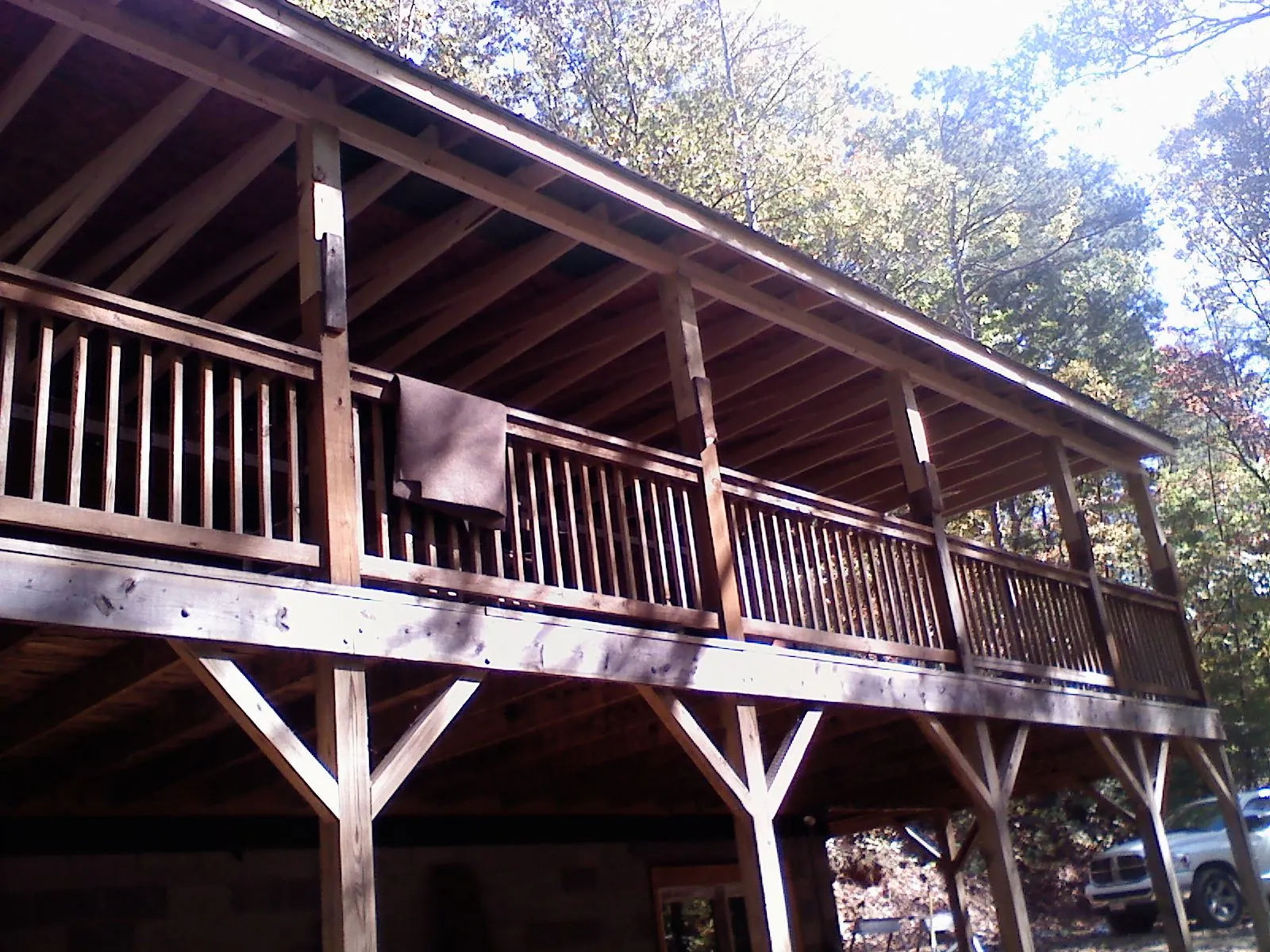 Timber framing under a new elevated porch and deck — Roof Leak Repair in Nevada City by Roofing Brothers
